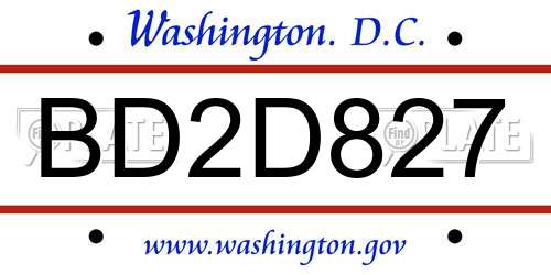 BD2D827 District Of Columbia License Plate
