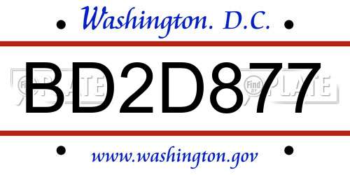 BD2D877 District Of Columbia License Plate