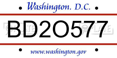 BD2O577 District Of Columbia License Plate