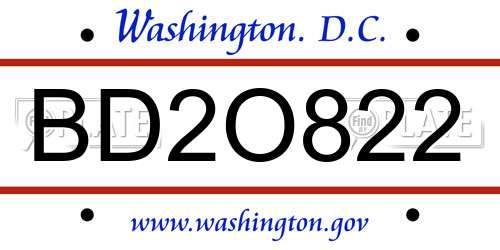 BD2O822 District Of Columbia License Plate