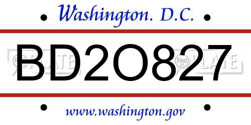 BD2O827 District Of Columbia License Plate