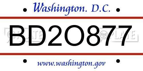BD2O877 District Of Columbia License Plate