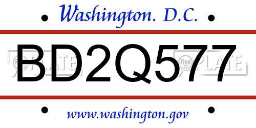 BD2Q577 District Of Columbia License Plate