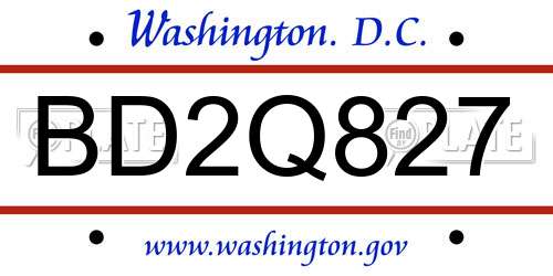 BD2Q827 District Of Columbia License Plate
