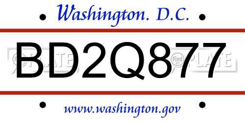 BD2Q877 District Of Columbia License Plate