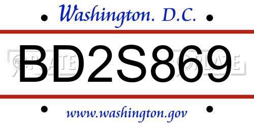 BD2S869 District Of Columbia License Plate