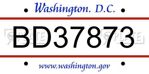 BD37873 District Of Columbia License Plate