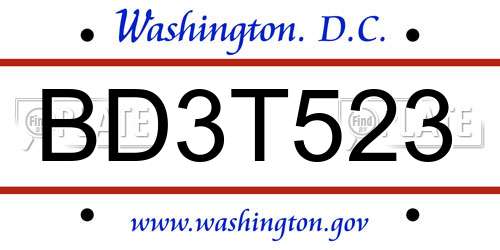 BD3T523 District Of Columbia License Plate