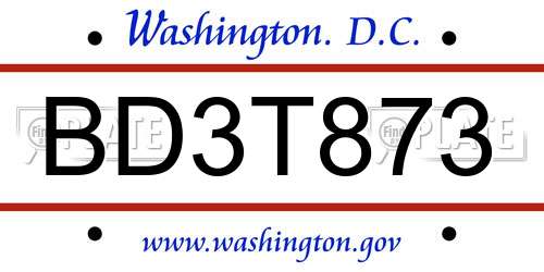 BD3T873 District Of Columbia License Plate