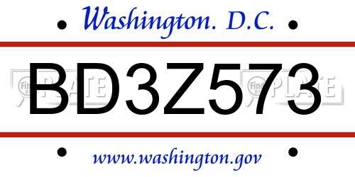 BD3Z573 District Of Columbia License Plate