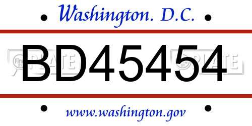 BD45454 District Of Columbia License Plate