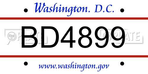 BD4899 District Of Columbia License Plate