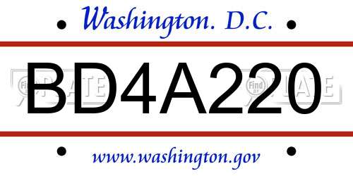 BD4A220 District Of Columbia License Plate