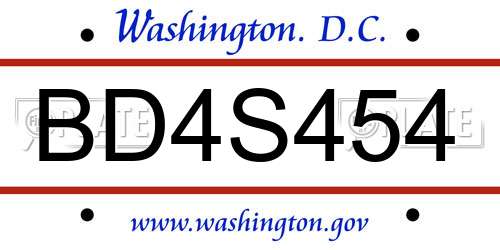BD4S454 District Of Columbia License Plate