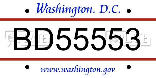 BD55553 District Of Columbia License Plate