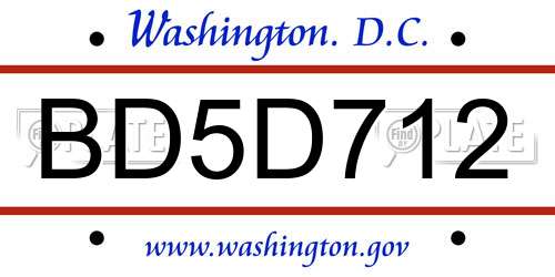 BD5D712 District Of Columbia License Plate