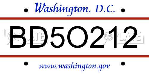 BD5O212 District Of Columbia License Plate
