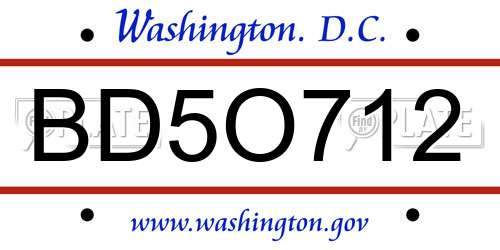 BD5O712 District Of Columbia License Plate