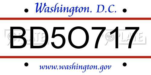 BD5O717 District Of Columbia License Plate