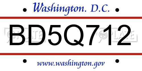 BD5Q712 District Of Columbia License Plate