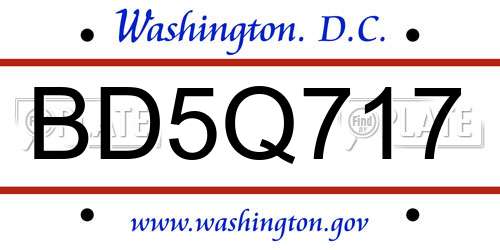 BD5Q717 District Of Columbia License Plate