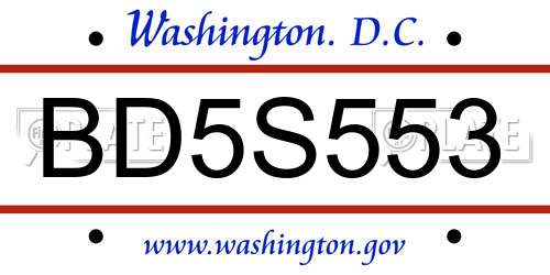 BD5S553 District Of Columbia License Plate