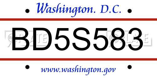 BD5S583 District Of Columbia License Plate