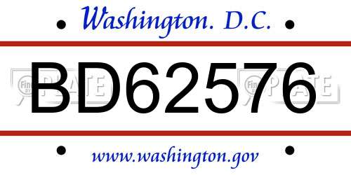 BD62576 District Of Columbia License Plate