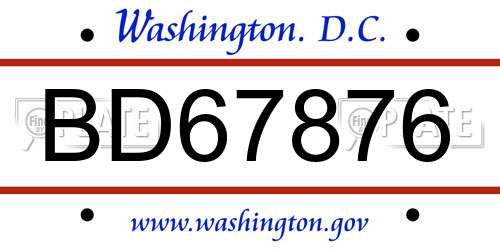BD67876 District Of Columbia License Plate