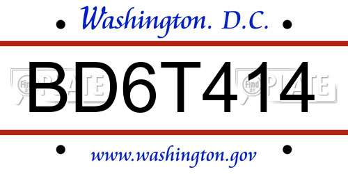 BD6T414 District Of Columbia License Plate