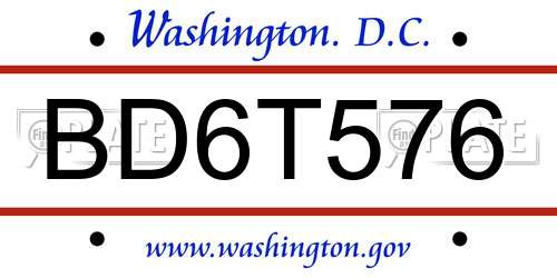 BD6T576 District Of Columbia License Plate