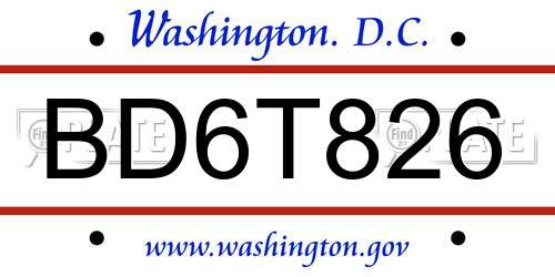 BD6T826 District Of Columbia License Plate