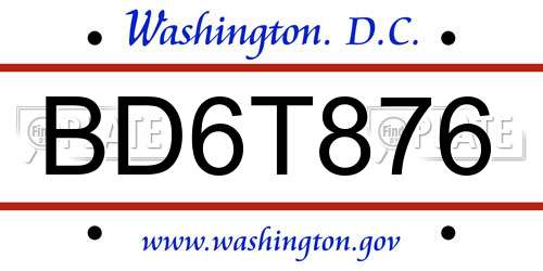 BD6T876 District Of Columbia License Plate