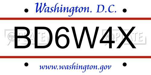 BD6W4X District Of Columbia License Plate