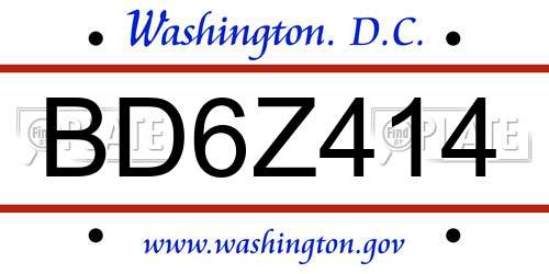 BD6Z414 District Of Columbia License Plate