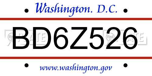 BD6Z526 District Of Columbia License Plate