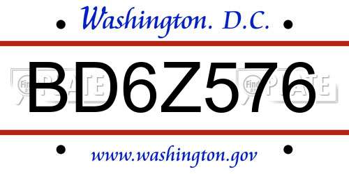 BD6Z576 District Of Columbia License Plate
