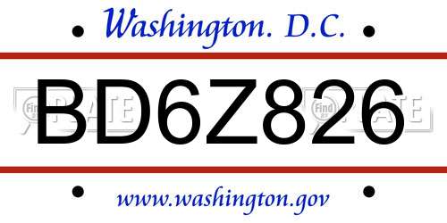 BD6Z826 District Of Columbia License Plate