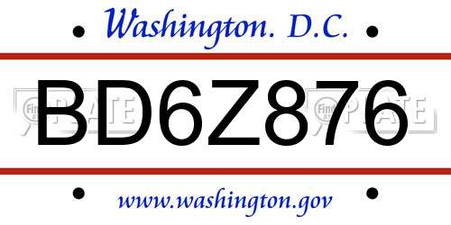 BD6Z876 District Of Columbia License Plate
