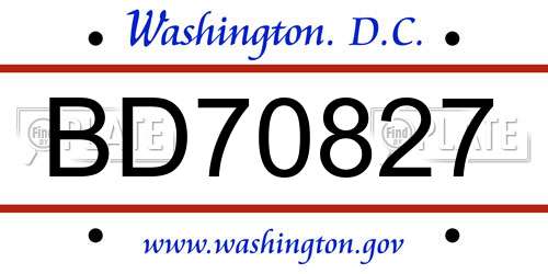 BD70827 District Of Columbia License Plate