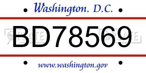 BD78569 District Of Columbia License Plate