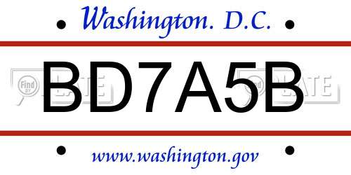 BD7A5B District Of Columbia License Plate