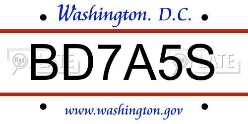 BD7A5S District Of Columbia License Plate