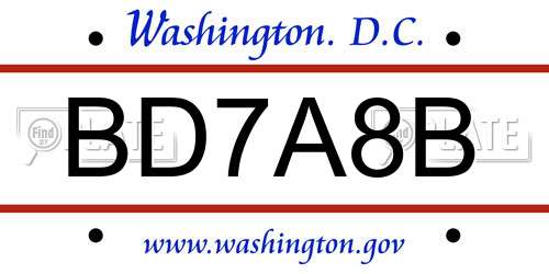 BD7A8B District Of Columbia License Plate