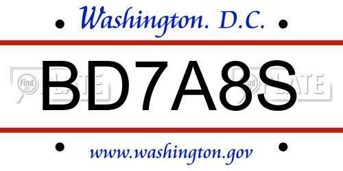 BD7A8S District Of Columbia License Plate