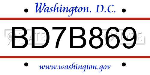 BD7B869 District Of Columbia License Plate