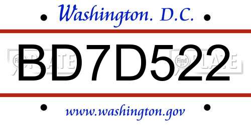 BD7D522 District Of Columbia License Plate