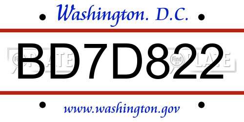 BD7D822 District Of Columbia License Plate