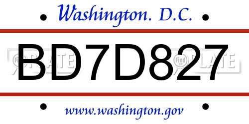 BD7D827 District Of Columbia License Plate