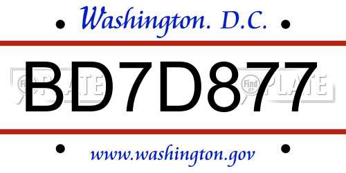 BD7D877 District Of Columbia License Plate